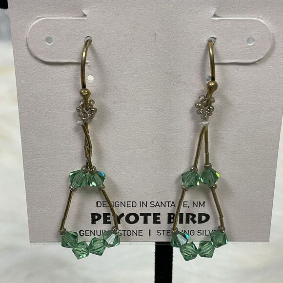 NWT Peyote Bird Free Spirit Earrings Gold Tone Green Beads 1.5" Southwestern Jew - Picture 3 of 5